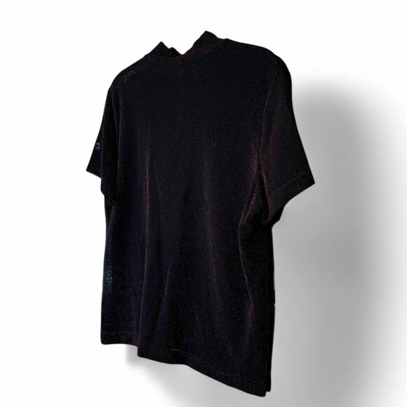 Vintage Appàrenza Black Red Sparkle Mock Neck Y2K Shirt 90s 00s NYE - Picture 8 of 9